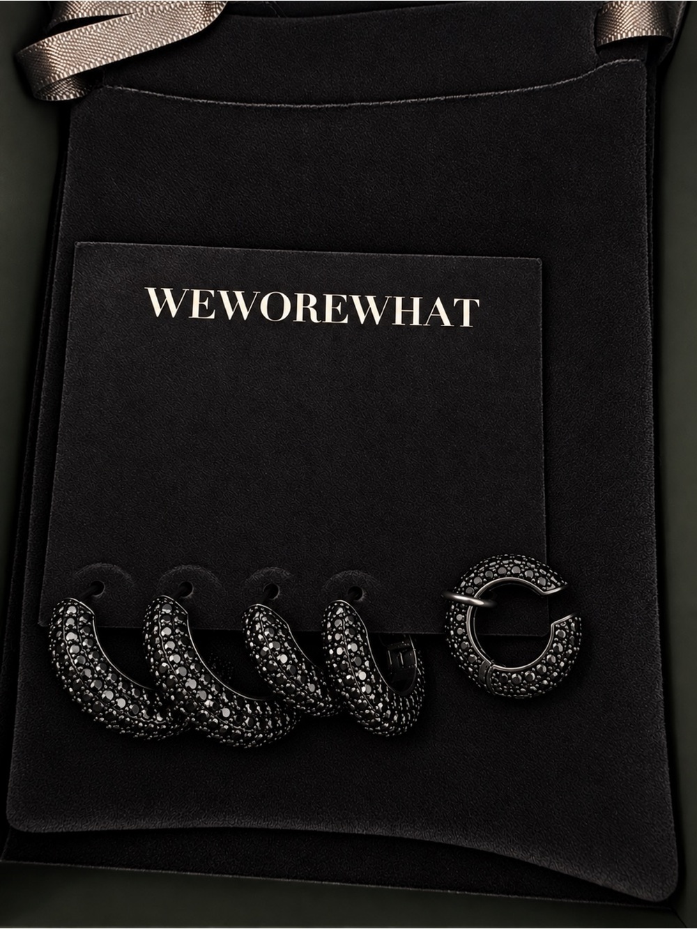 WeWoreWhat Black Pavé Hoop & Ear Cuff 5-Piece Set NWT $99